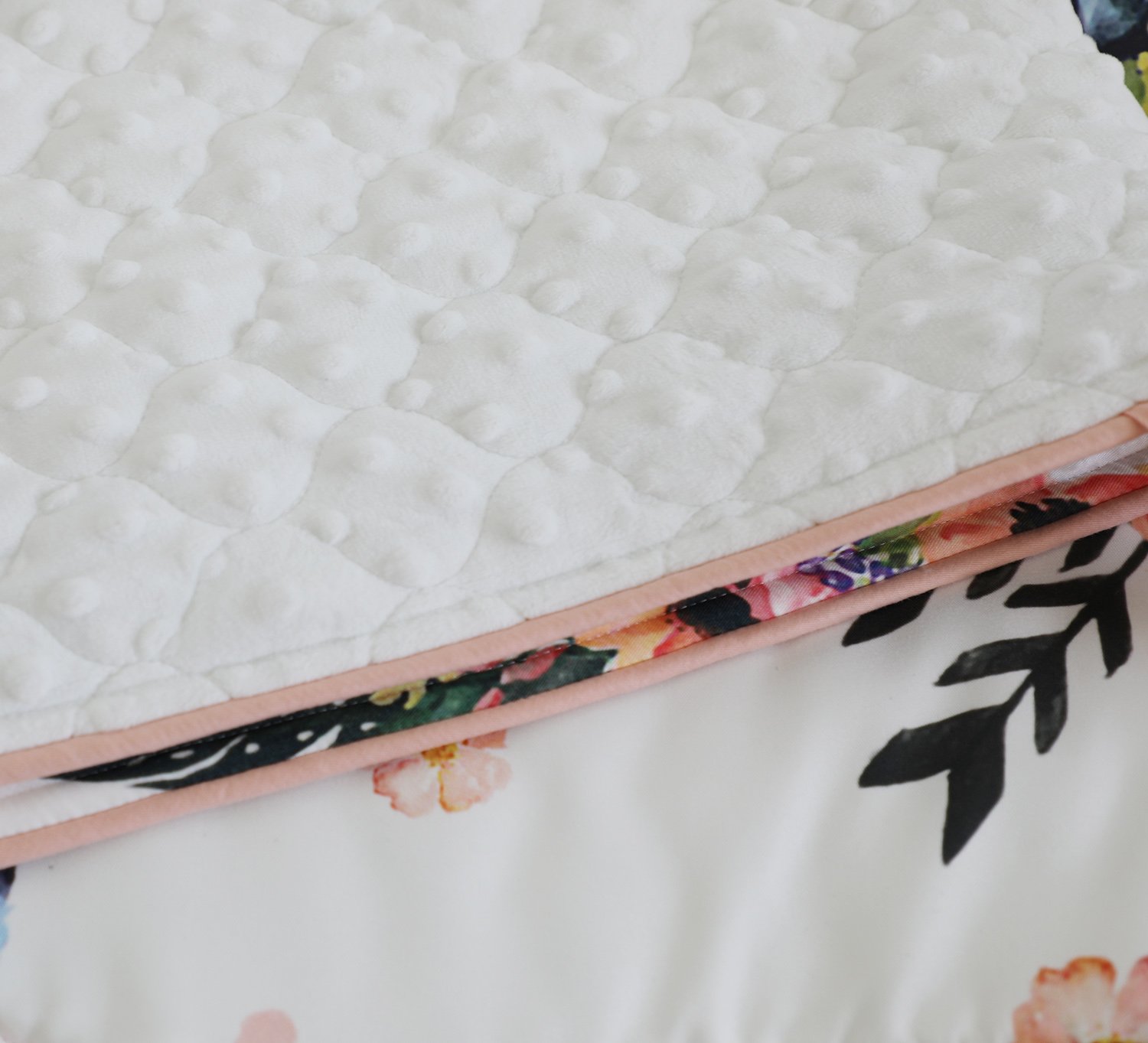 Boho Coral Feather Floral Ruffle Baby Minky Blanket Peach Floral Nursery Crib Skirt Set Baby Girl Crib Bedding Feather Blanket (Feather Floral 3pc Set) : Baby