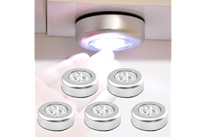 5Packs 3 Beads Tap Push Light,Under Cabinet Lights Touch Button Puck Stick On for Closet Counter Kitchen,Blister Pack