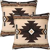 Tebjh Western Southwest Aztec Pillow Covers 18x18 Set of 2, Native American Brown Throw Pillow Covers Outdoor Decorative Pillow Case for Couch Bed Sofa Cushion Home Decor