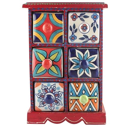 Buy Indian Shelf Handmade Wooden And Ceramic Multicolor Spice Rack