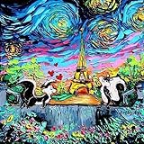 Pepe Le Pew Art - Looney Tunes Inspired Paris Starry Night - Cartoon Art - PRINT - van Gogh Never Earned His Stripes - Art by Aja 8x8, 10x10, 12x12, 20x20, 24x24 inches