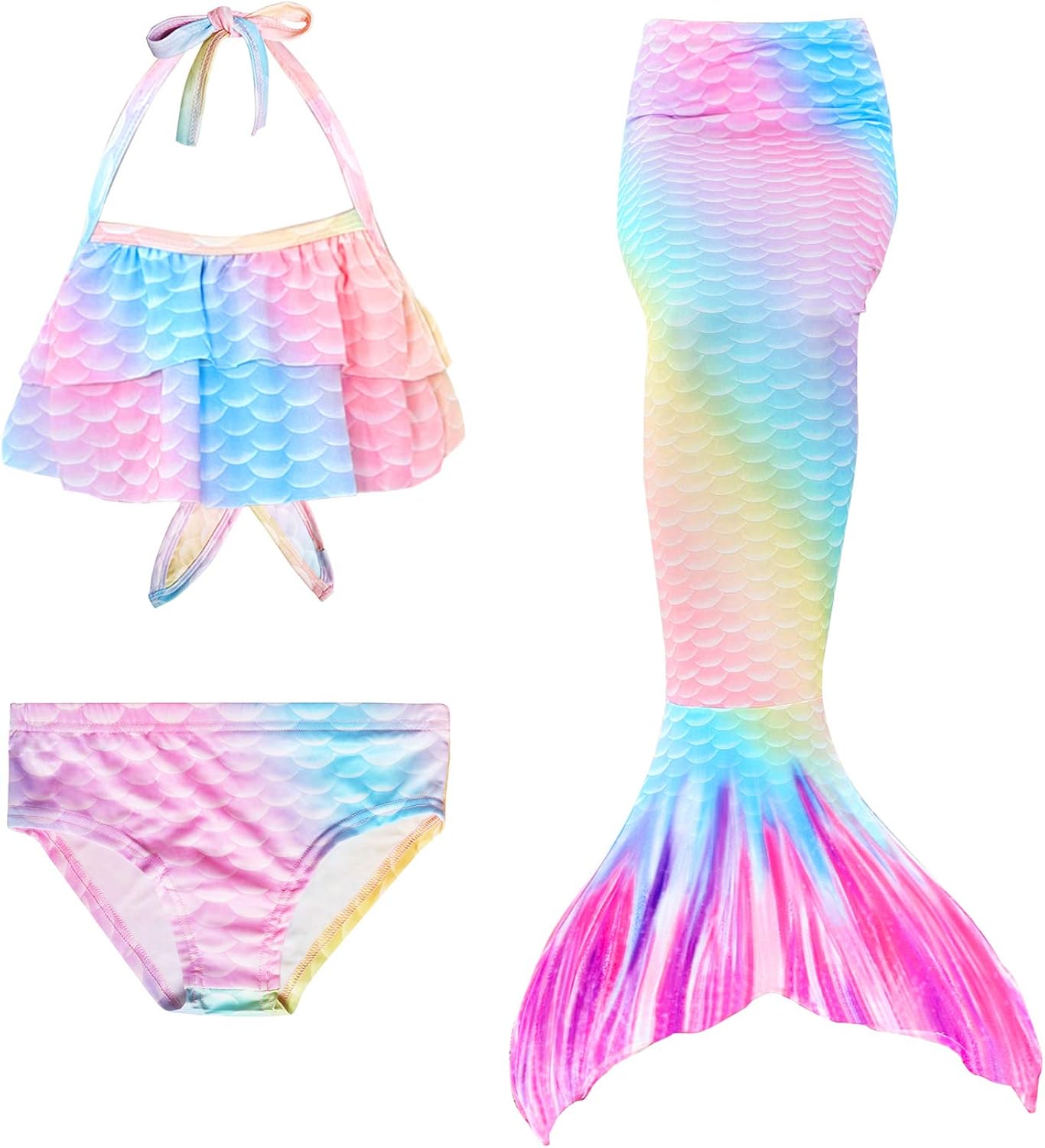 5Pcs Girls Swimsuit Mermaid Tails for Swimming for Girls Princess Bikini Costume Bathing Suits Set for Kids Gift: Clothing