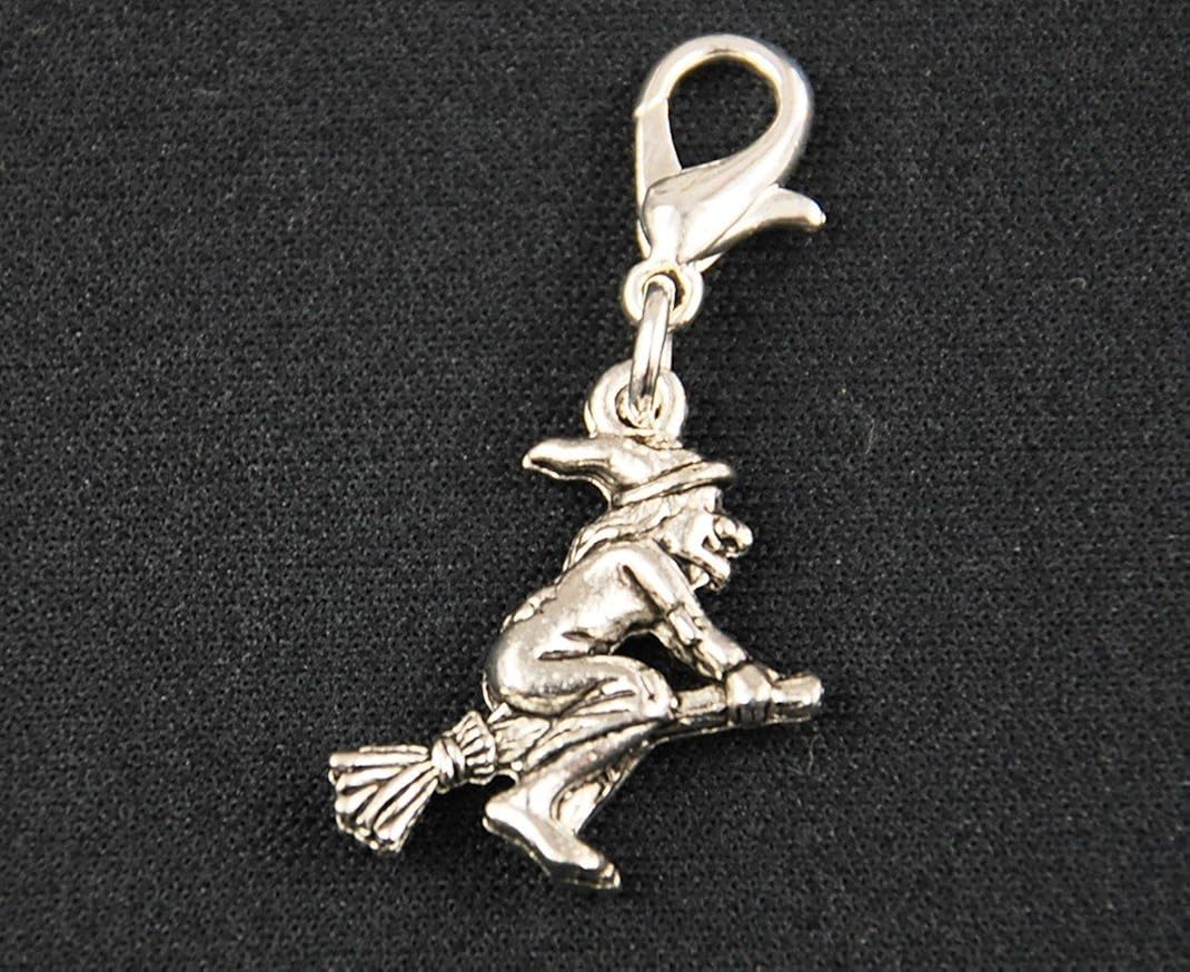 Miniblings Witch Charm Pendant Broomstick Halloween Broom Silver Plated Magic, 18mm - Image 3