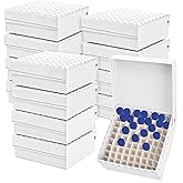 ZENFUN 12 Pc Cardboard Lab Freezer Box with Lid, 81-Well Microtube Storage Box with Ice Resistant Coating, Test Tube Vial Holder 2" Height for 1.5-2 ml Tubes, Perfume Sample Organizer, White