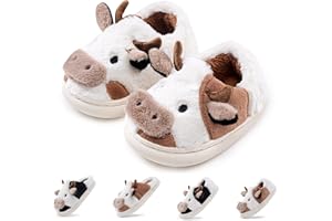 sharllen Toddler Cartoon Cow Cotton Slippers,Girls Boys Cute Indoor Outdoor Plush Animal Cow Shoes Cozy Soft Warm Fluffy Slip-on Home Cow Slipper for Little Kids