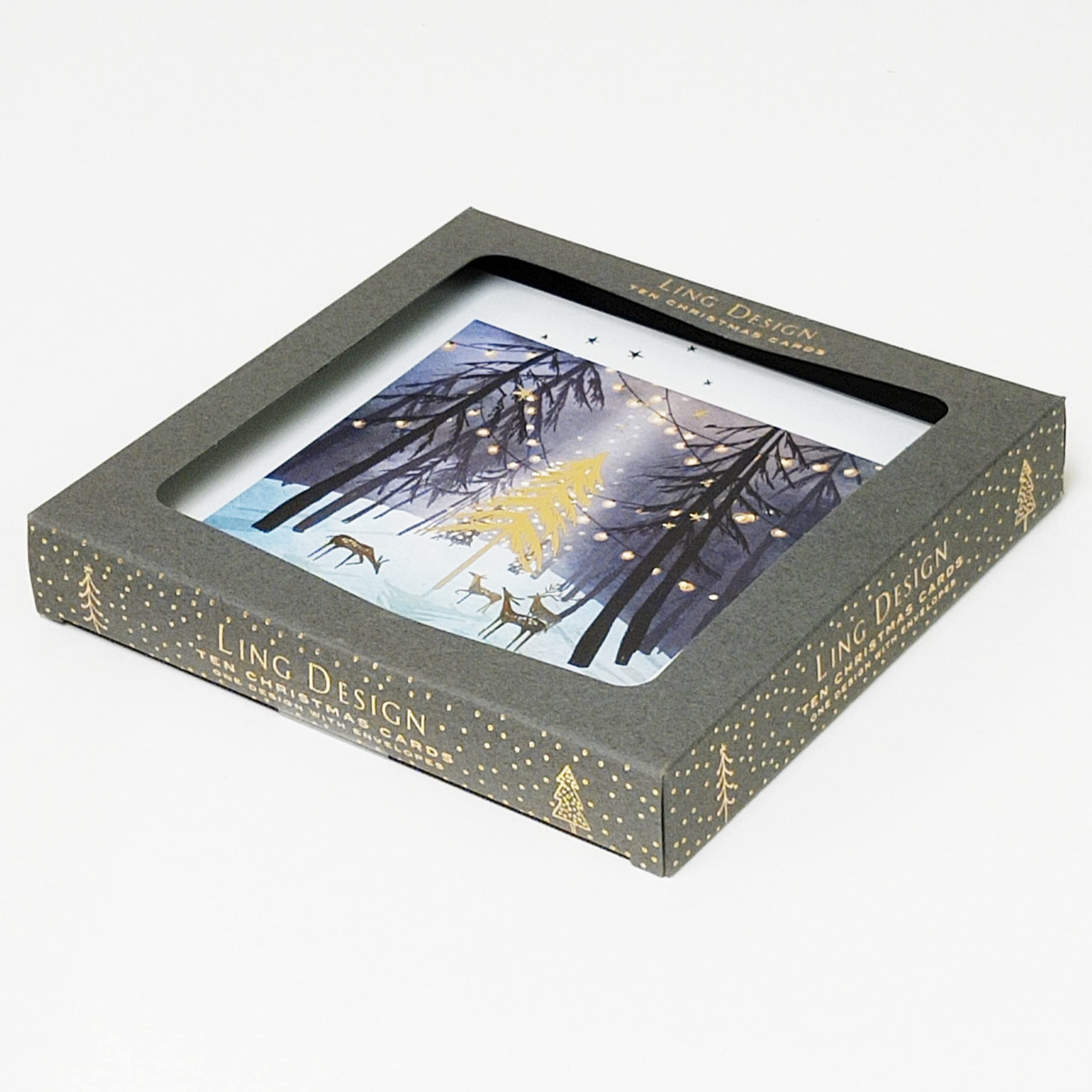 Box of 10 Christmas Cards - Festive Forest and Reindeer