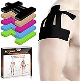 Kinesiology Tape for Shoulder Precut, 12 PCS Shoulder Tape for Pain Relief, KTQUICK Original Cotton Waterproof & Breathable, Enhance Elastic Sports Tape for Pain Support and Muscle Sports, Black
