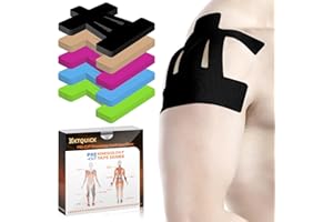 Kinesiology Tape for Shoulder Precut, 12 PCS Shoulder Tape for Pain Relief, KTQUICK Original Cotton Waterproof & Breathable, Enhance Elastic Sports Tape for Pain Support and Muscle Sports, Black