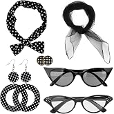 LmashRbaiw 1950s Accessories,50s Outfit for Women,50s Halloween Costumes for Women,Cat Eye Glasses,Hippie Accessories