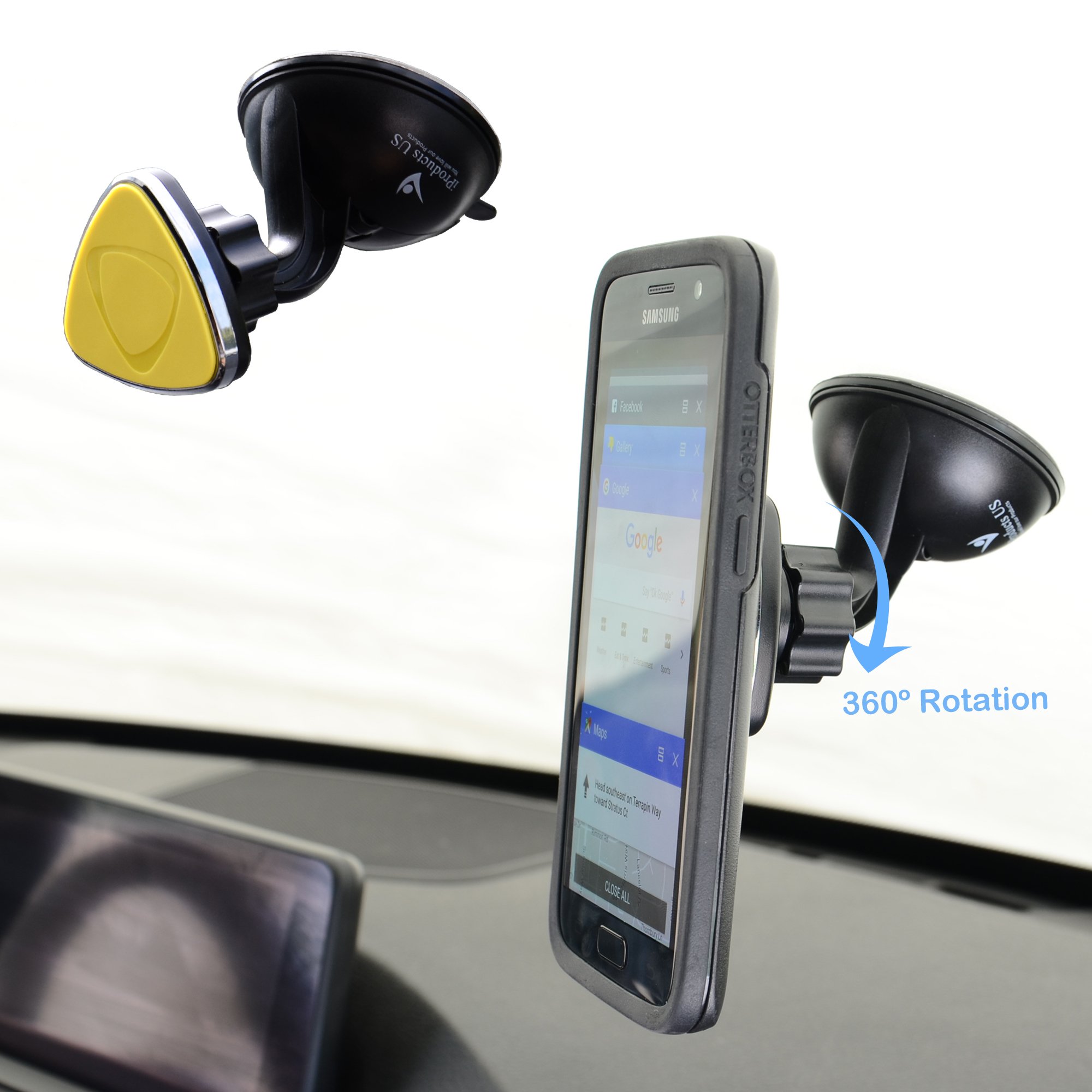 Magnetic Phone Holder for Car iProductsUS Car Vent Phone Mount Universal 3-in-1 phone Cradle for Dashboard Windshield Air Vent for Apple iPhone and Android Smartphones or GPS devices(YELLOW)