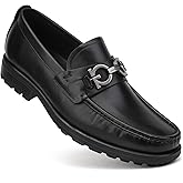 Mens Classic Leather Dress Shoes, Fashion Buckle Slip-on Penny Loafer Party Shoes Wedding Loafers for Mens
