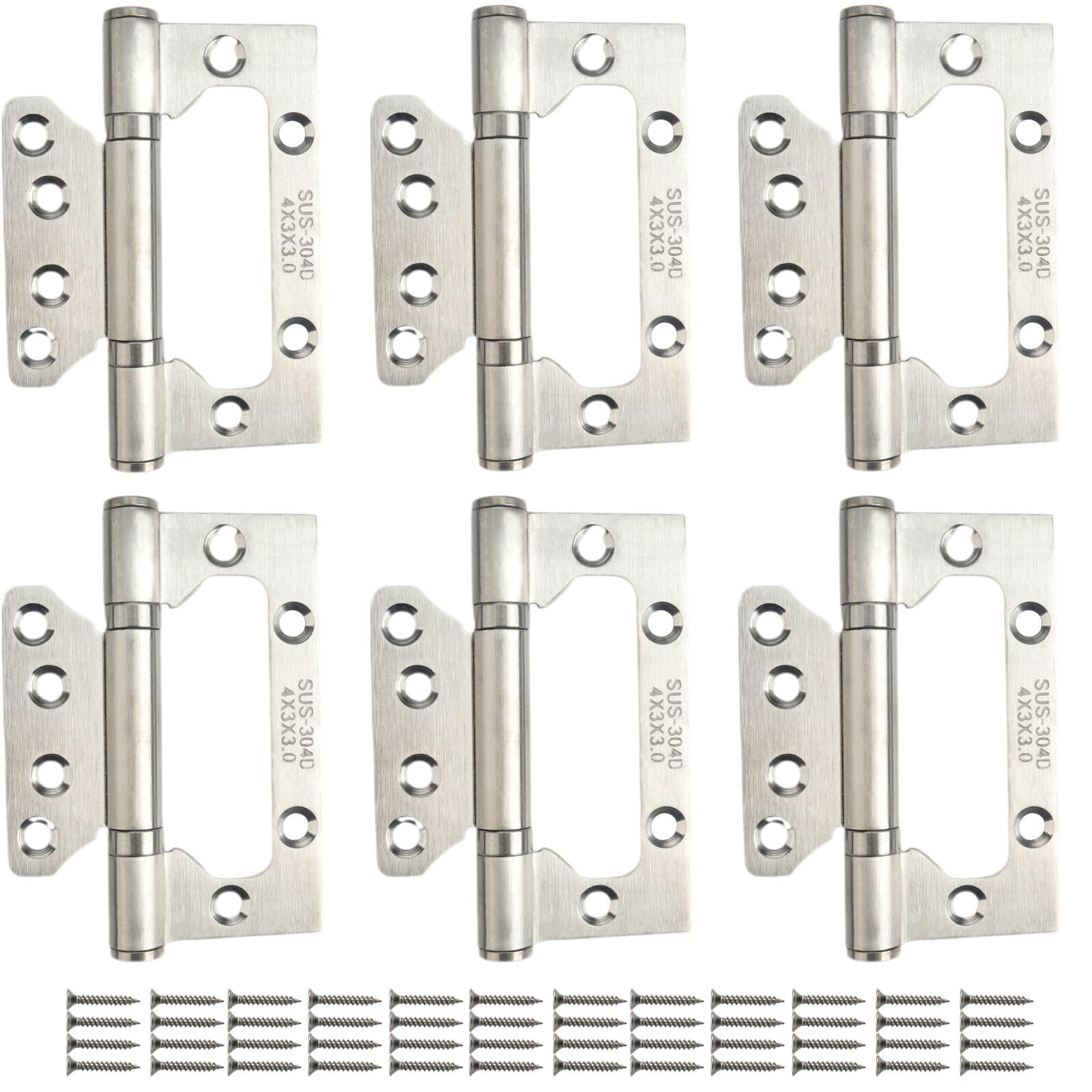 6 Pcs Stainless Steel Flush Mount Hinges, Heavy Duty Ball Bearing Door Hinges, Smooth and Silent Movement, for Home Cabinet Doors, Interior Door Hinges (Silver)