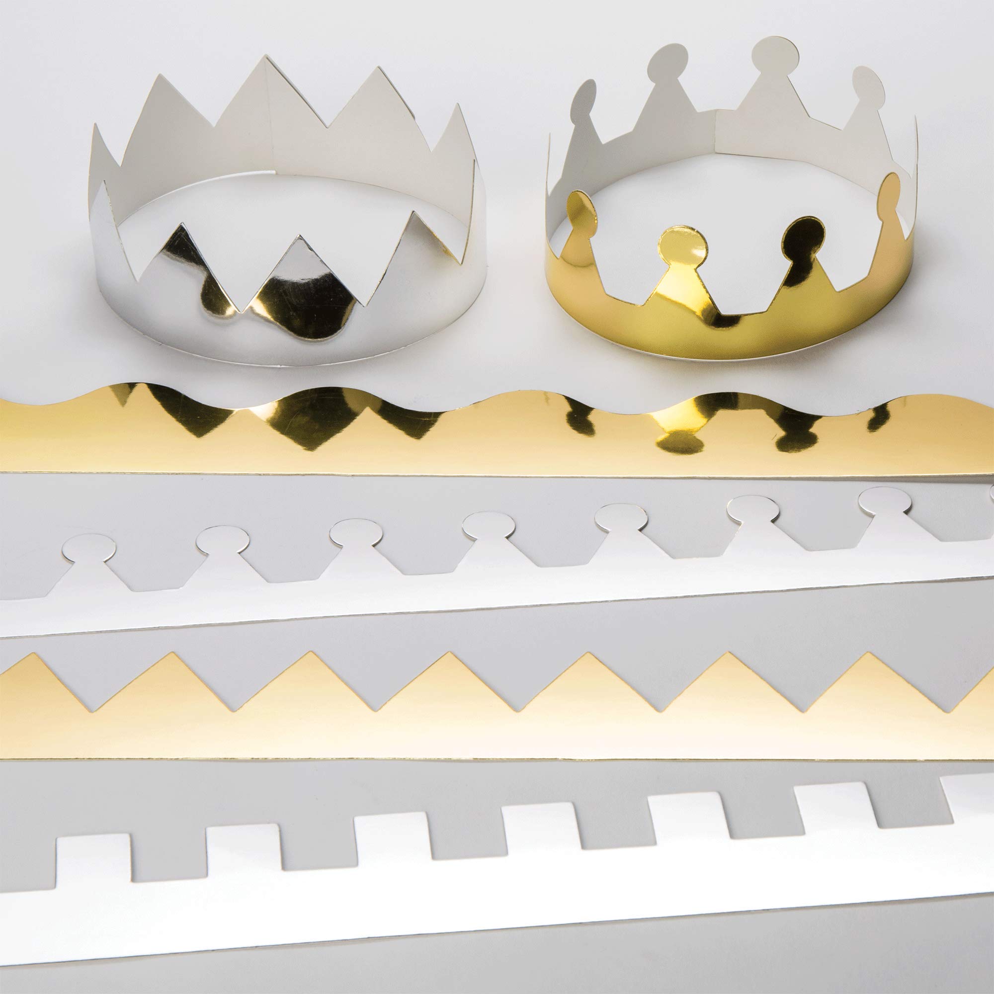 Baker Ross EV299 Gold/Silver Metallic Card Crowns 57cm -Adjustable for Children to Personalise & Decorate for Dressing Up(Pack of 12)