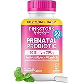 Pink Stork Prenatal Probiotic for Women | 50 Billion CFU | Vitamin B6, Prebiotics | Pregnancy Probiotics for Morning Sickness | Digestive, Immune, & Gut Health | Vegan, Gluten-Free | 30 Capsules, Mint