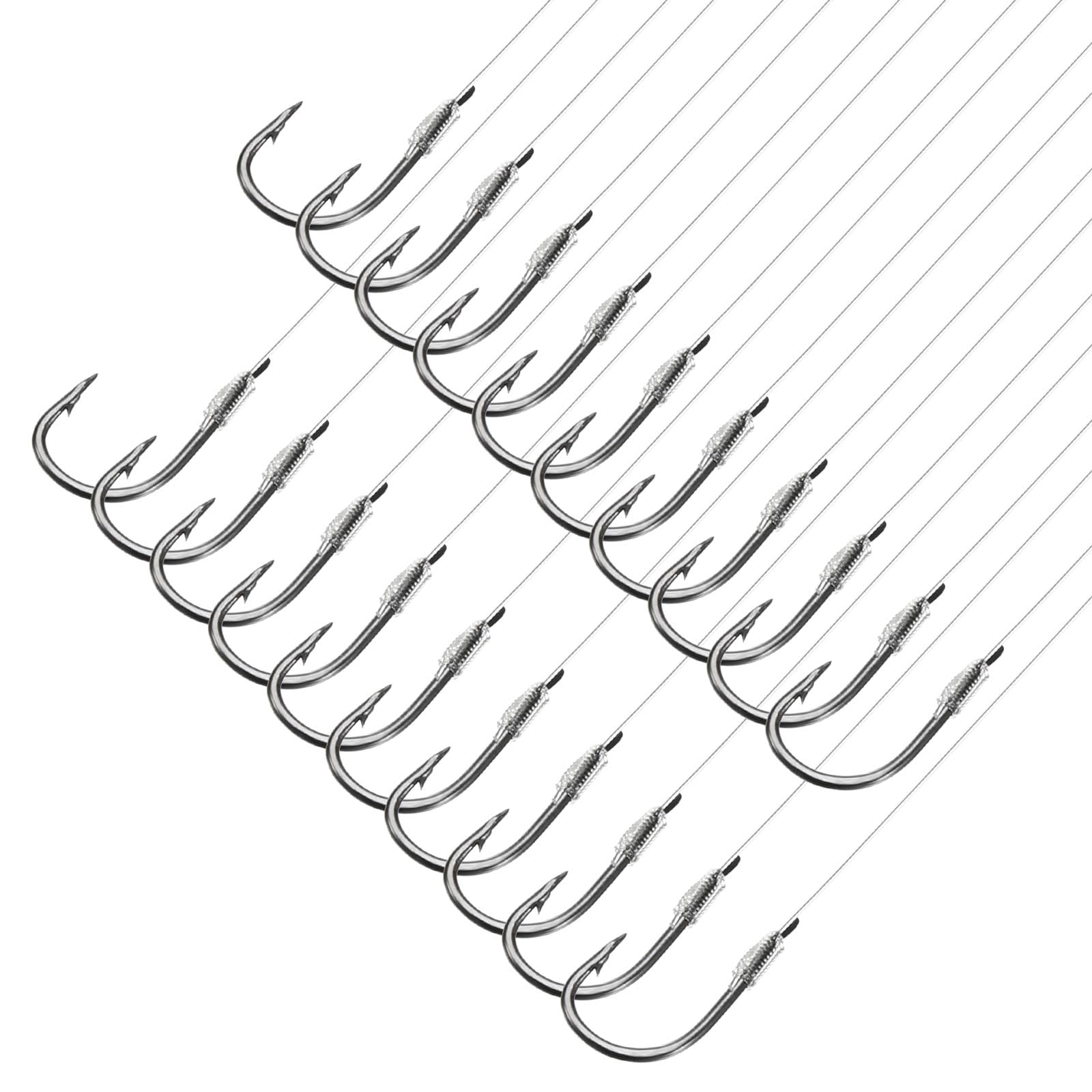 PATIKIL 4# Small Fishing Hooks with 45cm Line, 20Pcs 0.37x0.19 Inch Double Hook Rigs with Barbs Fishing Hook on Nylon Line for Freshwater, Silver Tone
