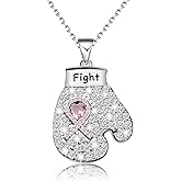 CHOORO Pink Awareness Ribbon Charm Boxing Glove Necklace Breast Cancer Pink Awareness Gift for Cancer Survivor
