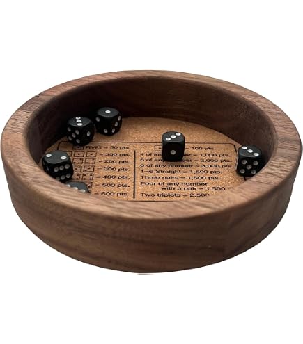 Holz Farkle Würfeltablett Set, Farkle-Klassiker-Würfelspiel mit 30cm Tablett 6 Perlenwürfeln 1 Punkteblock und 4 Markern Halter für Das Klassische Familienspiel