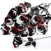 SWSTINLING 12pcs Black White Wine Red Artificial Roses - 15.3