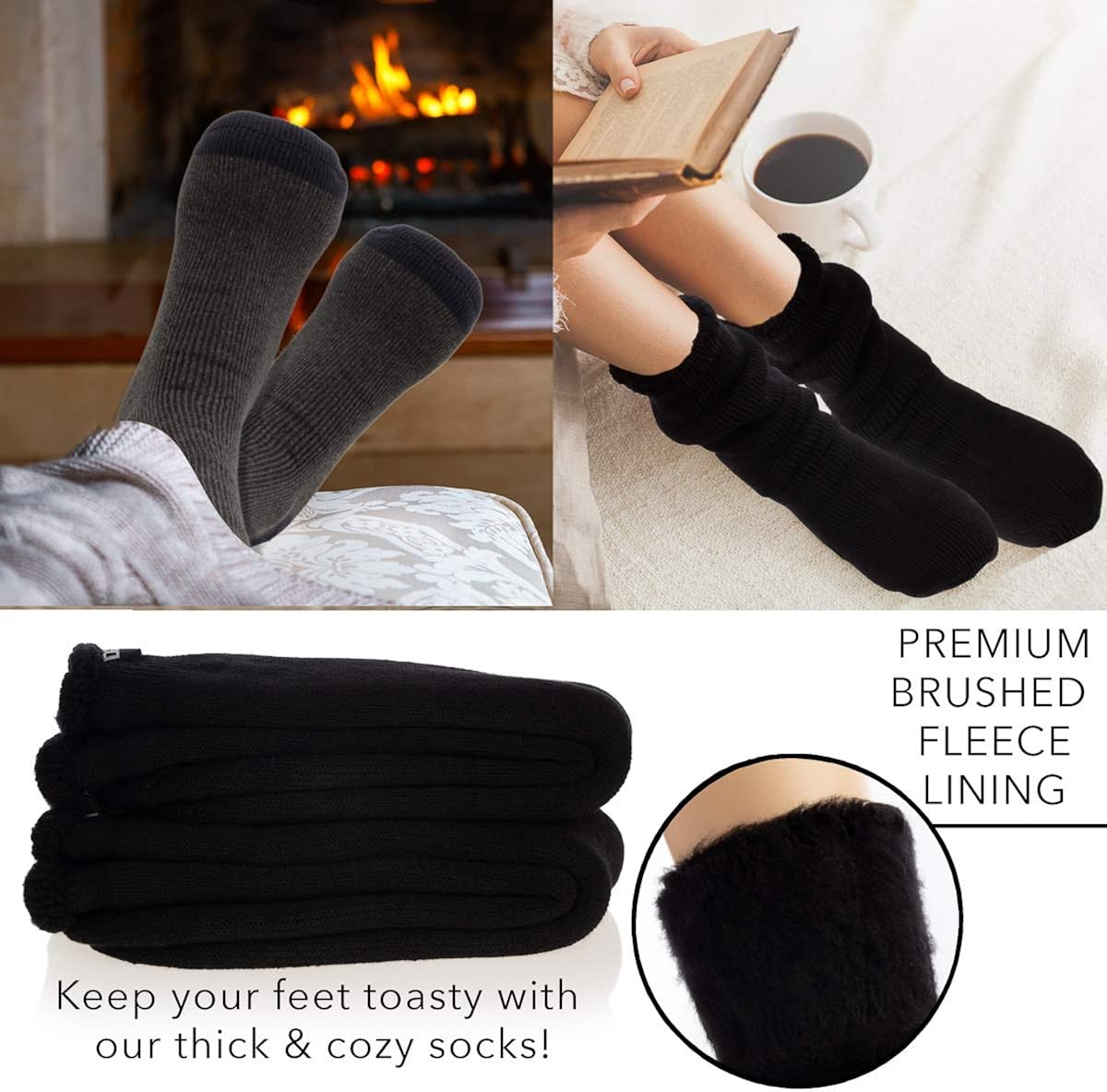 2 Pairs of Mens Thick Heat Trapping Insulated Boot Thermal Socks Pack Warm Winter Crew For Cold Weather at  Men’s Clothing store