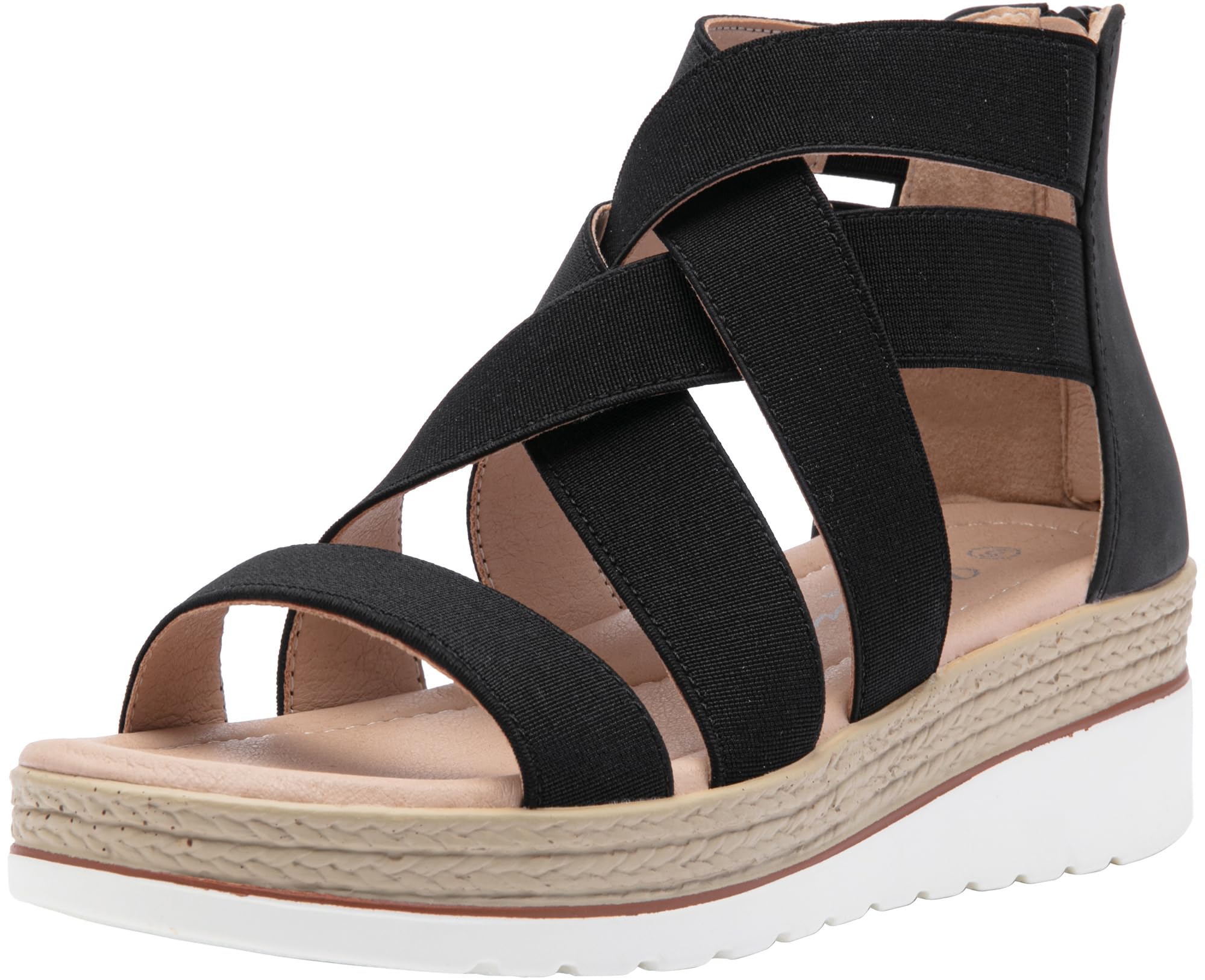 Photo 1 of Jeossy Women's Platform Wedge Sandals Black Strappy Summer 866 Sandals Dressy with Zipper Size 8.5  (DJY866 Black 08.5)      