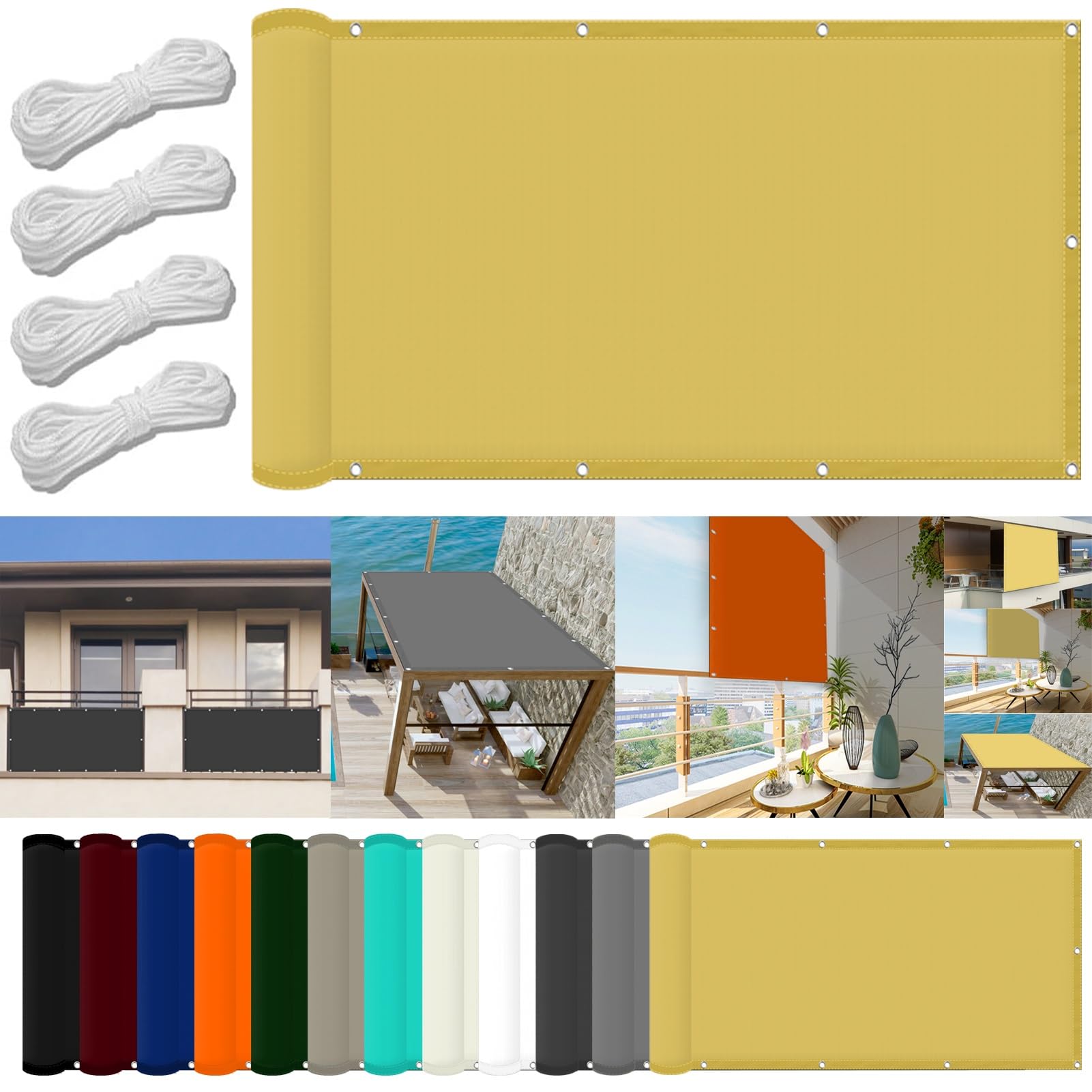 Sun Sail Shade 0.9 x 2 m(3 x 6.6ft) Waterproof Sun Canopies for Patio 98% UV Block with Free Rope & Fixing Kit Pool Terrace Greenhouse Shade Cloth, Cream Color