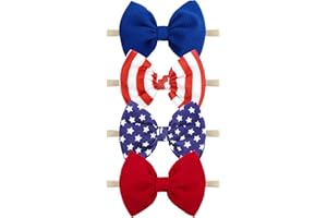 YanJie 4th of July Flag Baby Nylon Headbands Bows Red Blue White Star Spangled Hairbands Bows Hair Accessories for Newborns Toddlers Kids 4 Pcs