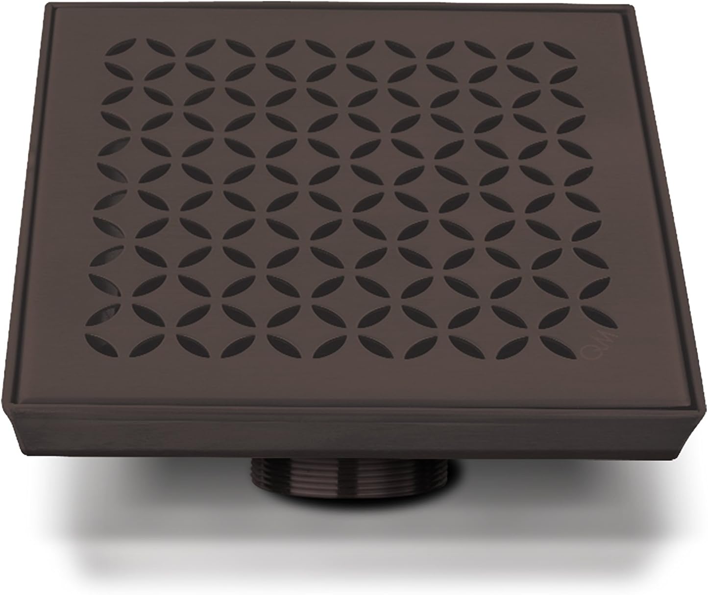 QM Square Shower Drain, Base and Grate made of 100% Stainless Steel Marine 316, Delmar Series Lotus Line, ORB/Black Finish, 4" x 4", Kit includes Hair Trap/Strainer and Key