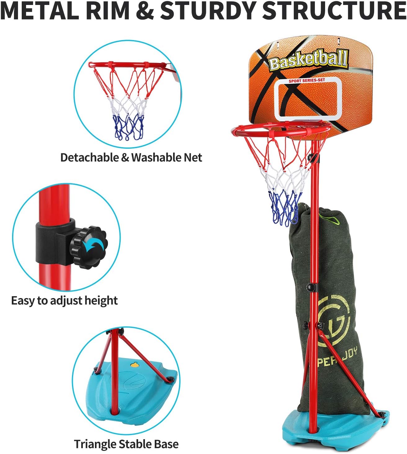 AOKESI Basketball Hoop for Toddler and Kids Set, Adjustable Height from 2.7 to 6.3 feet, Indoor Basketball Toys Products for Baby Boys Girls Outdoor Sports Play for Age 2 3 4 5 Years Old: Toys & Games