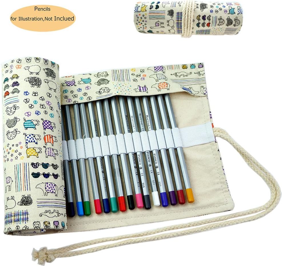 Beiger Bleistiftrolli – Frisches Pfingstrosen-Design, 36 Löcher, Leinwand
