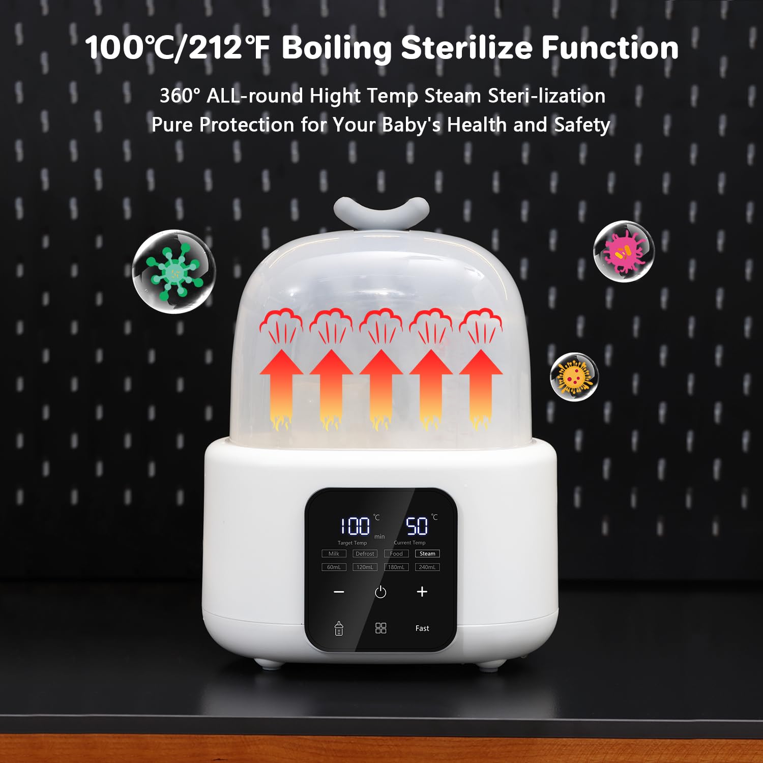 Double Bottle Warmer, 10-in-1 Fast Baby Bottle Warmer for Breastmilk and Formula, Fits 2 Bottles, Accurate Temp Control, Defrost, Sterili-zing, Heat Food, Milk Volume Choice, 48H Thermostat (White)