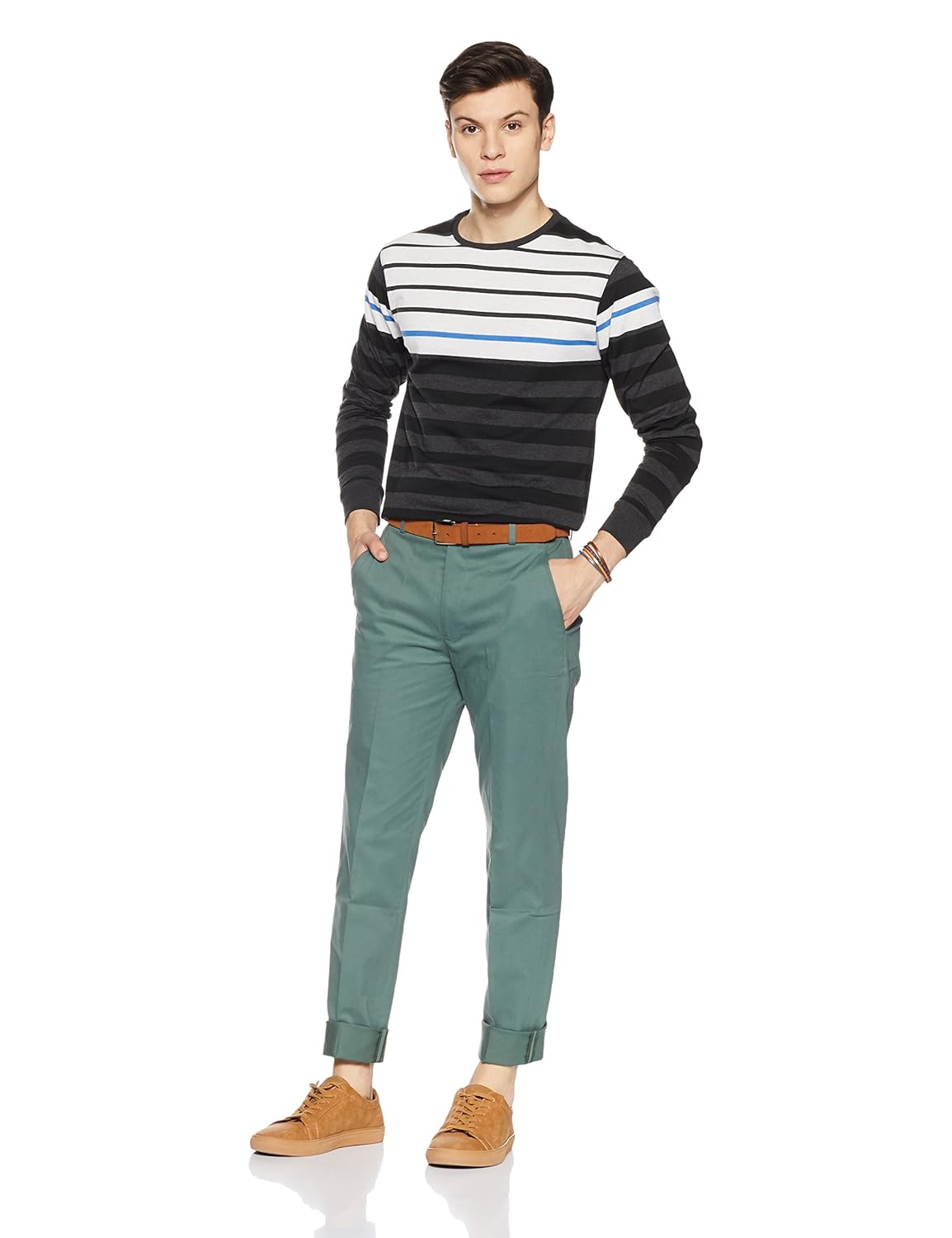 qube by fort collins men's striped regular fit t-shirt