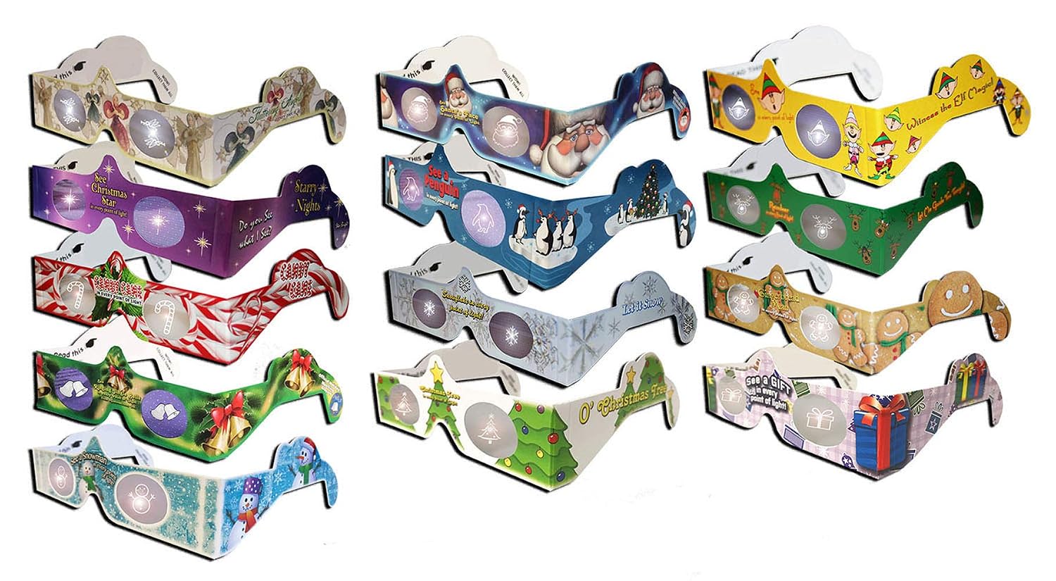 22 Pairs 3D Christmas And New Years Glasses - 13 Different Exclusive Styles - Jingle Bells - Each Folded In A Reusable Sleeve - 3Dstereo Holiday Eyes(Tm) - (609207230977)