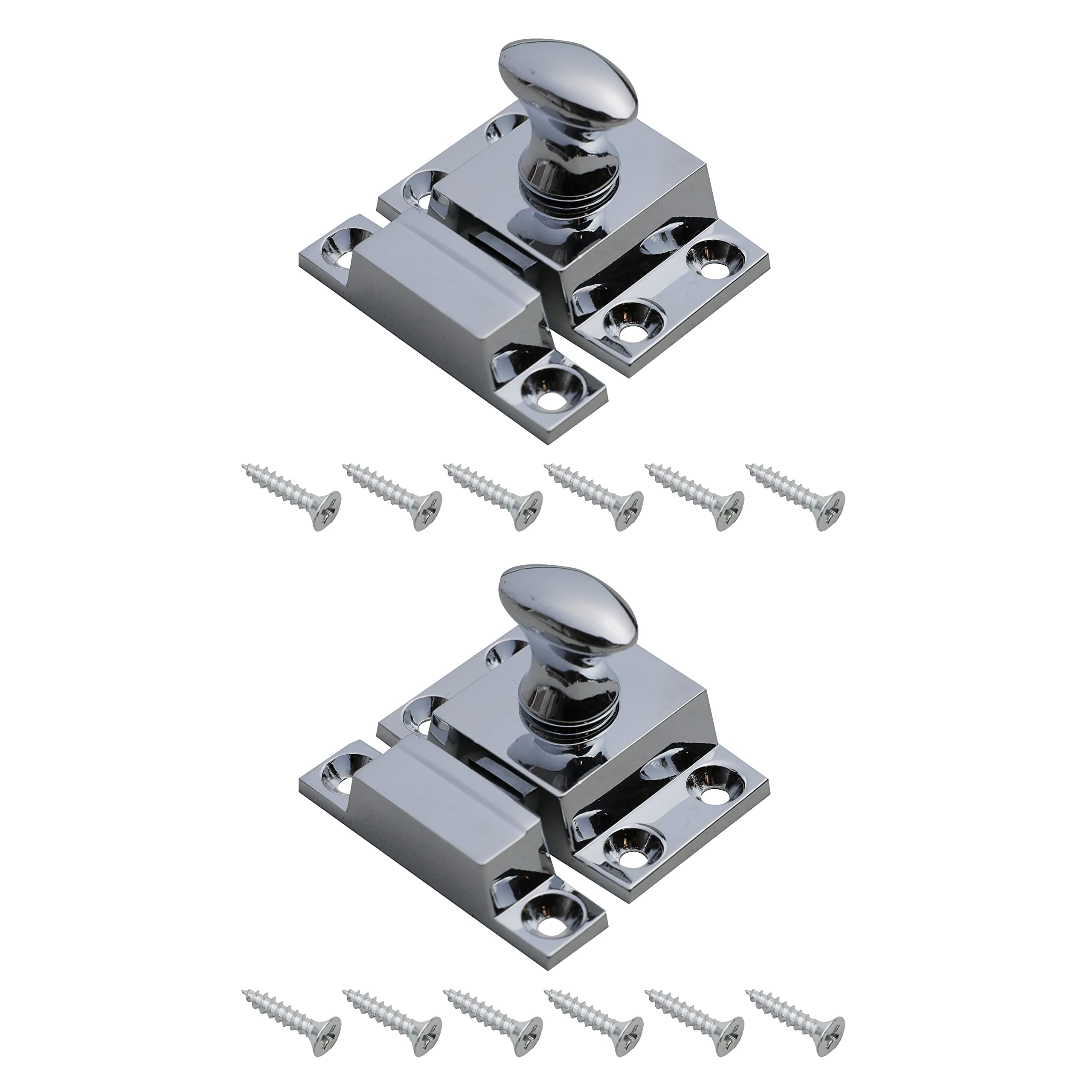 Chrome Turn Catches Harmac House® 2 Pack Twist Door Locks Cupboard Cabinet Wardrobe Thumb Turn Catch Latches (Chrome) — image 1