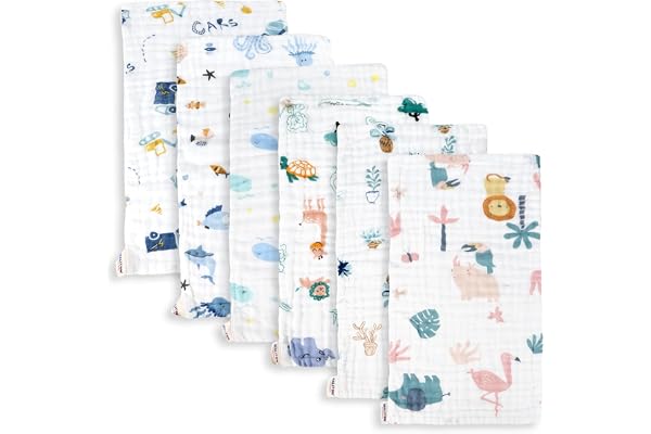 Maliton Muslin Baby Burp Cloths 6 Pack Large 20''x10'' 100% Cotton Burp Rags Absorbent and Soft 6 Layers Muslin Cloth Baby Es