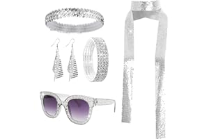 5 Pcs 70s Disco Accessories Women Disco Costume Set Disco Sequin Scarf Headband Diamond Bracelet Earrings Sunglasses