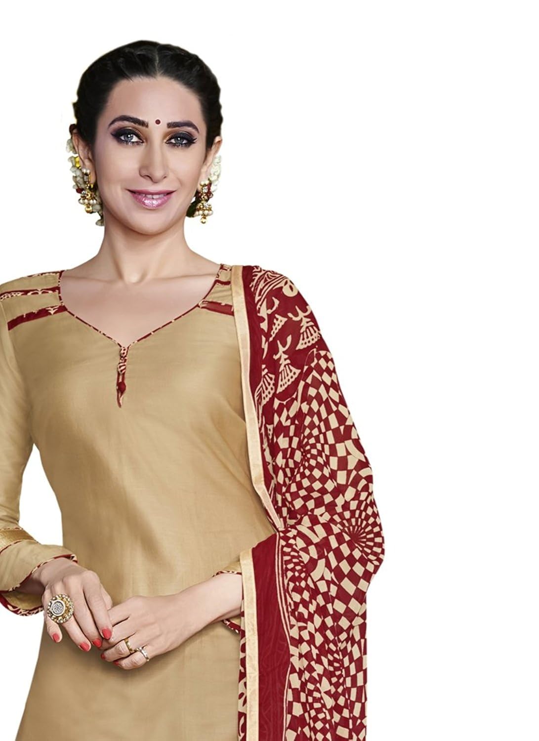 ethnicjunction women's glaze cotton patiala style unstitched dress material (ej1097-106_light brown)