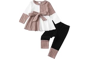 Kucnuzki Toddler Baby Girl Clothe Long Sleeve Shirt Sweatshirt Leggings 2 Piece Kids Baby Girl Fall Outfit Winter Clothe