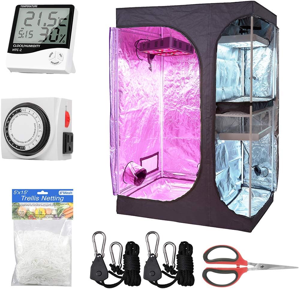 GreenHouser Garden Reflective Mylar Hydroponics Multi-Chamber 2-in-1 Grow Tent Room Box for Indoor Planting (36"X24"X53" Tent Kit)