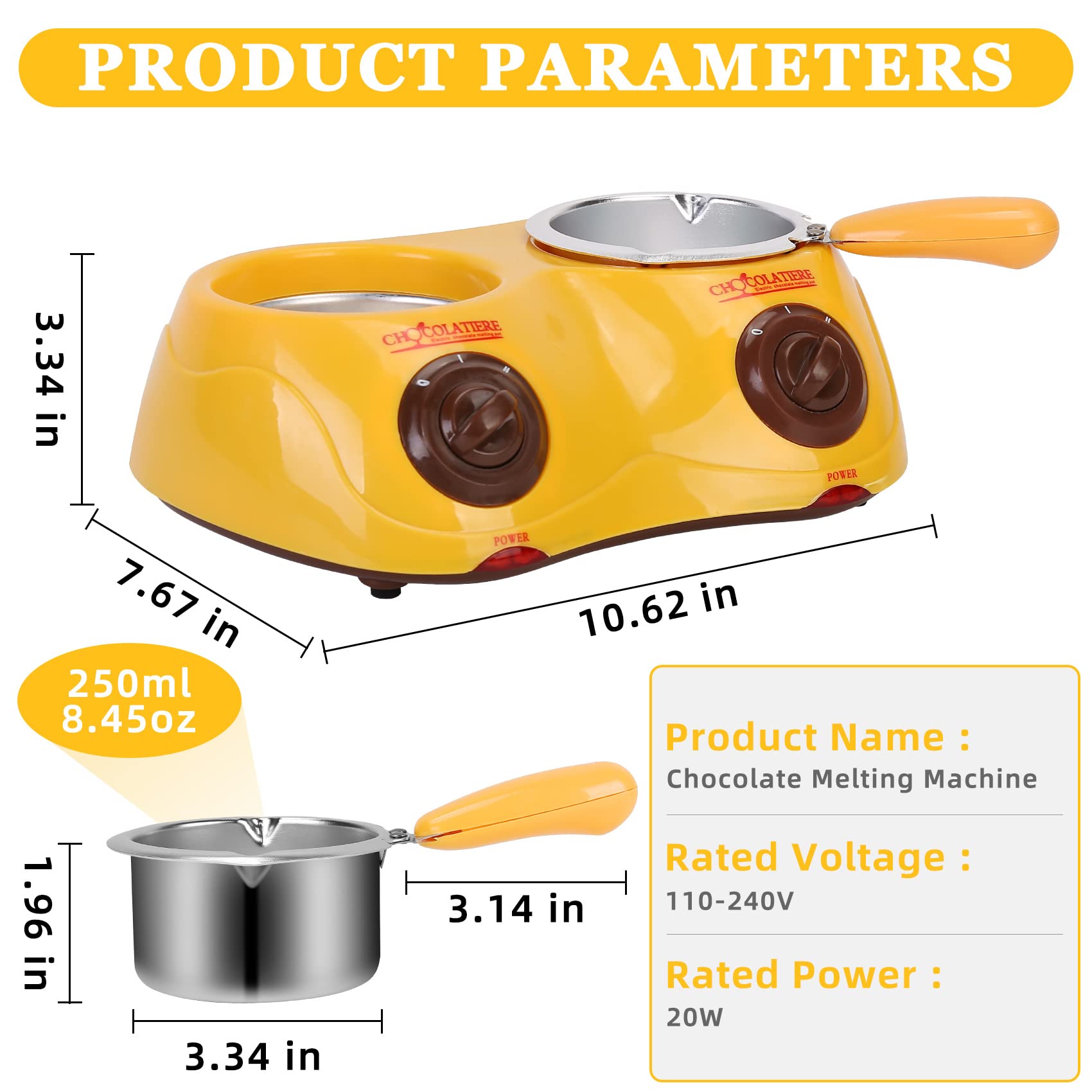 Outamateur Chocolate Melting Pot Electric Chocolate Fondue Mini Fondue Candy Maker with Double Melting Pot for Milk Chocolate,Cheese,Butter,Candy