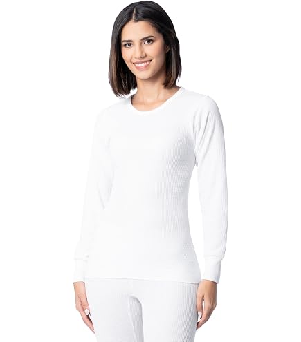 Pure Look Women's Long Sleeve Waffle Knit Stretch Cotton Thermal