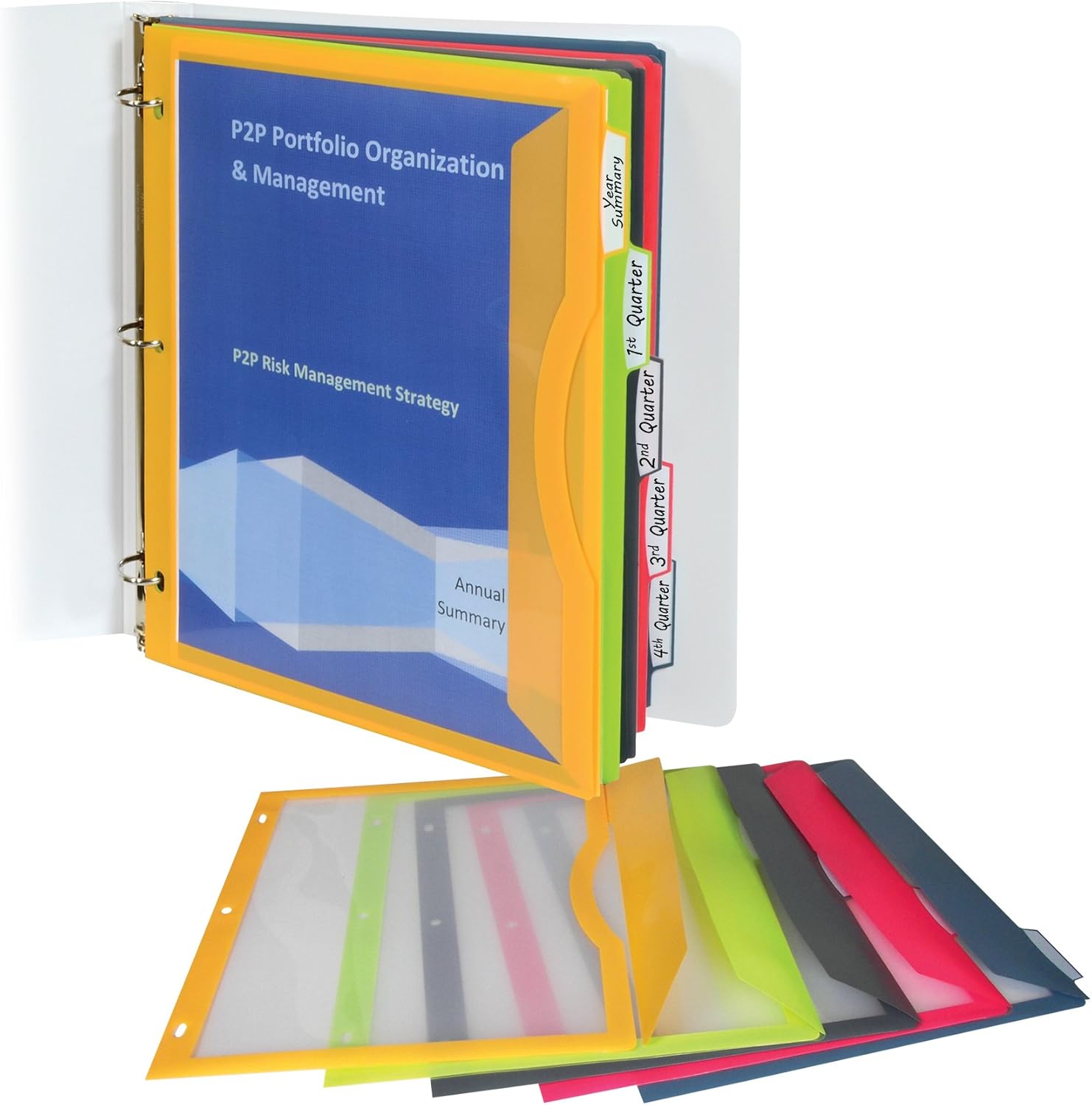 C-Line 5-Tab Binder Pockets with Write-On Index Tabs, Assorted Colors, 8.5 x 11 Inches, 5 Pockets per Set (06650) : Office Products