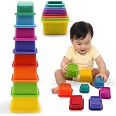 JOYJUNCTION Stacking Toys for Toddlers 1-3 Year Old - Basic Learning Square Shaped Nesting Cups for Babies