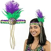 Bllavie Women's Mardi Gras Feather Headband, Sparkly Sequined Mask Carnival Headpiece, Festival Party Costume Accessories