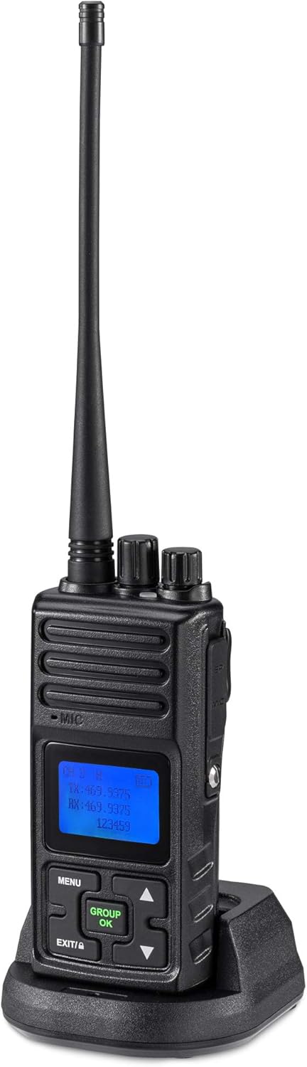 SAMCOM 5 Watts Two Way Radio Long Range Handheld UHF Business Ham Radio for Adult Programmable Walkie Talkie with Rechargeable 1500mAh Battery LCD Display Charging Docks Earpieces (6 Packs)