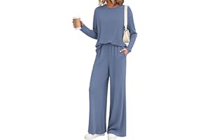 KIRUNDO Spring 2 Piece Lounge Sets for Women Long Sleeve Ribbed Knit Tops Wide Leg Pants Matching Travel Outfits Postpartum