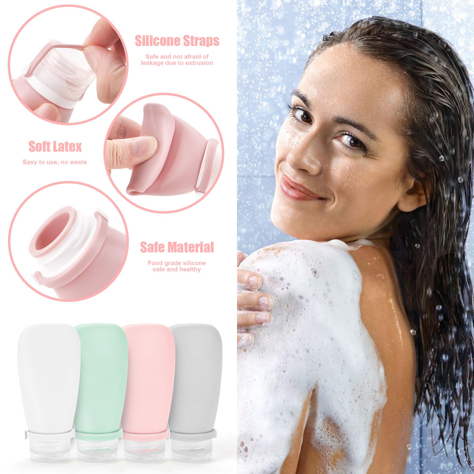 Noideeer 18-Piece Silicone Travel Bottle Set, Aircraft Approval for Travel Bottles for Filling, Suitable for Shampoo, Lotion, Conditioner, Shower Gel, with Labels and Transparent Toiletry Bag