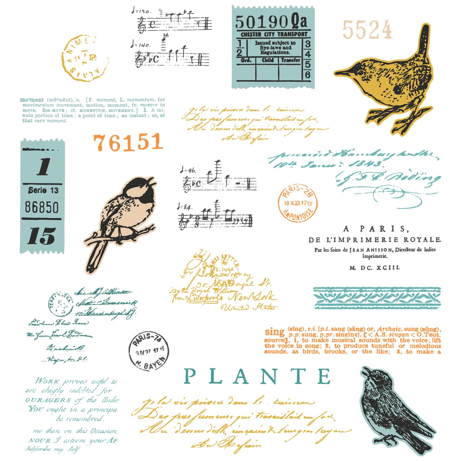 Sizzix A5 Clear Stamps w/Framelits Die Bird Song by 49 and Market