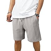 JMIERR Men's Casual Shorts 7.5 Inch Cable Knit Drawstring Elastic Waist Summer Beach Sweat Shorts for Lounge & Vacation