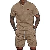 SOLY HUX Men's Summer 2 Piece Outfit Textured T Shirt and Shorts Set Short Sleeve Casual Tracksuits
