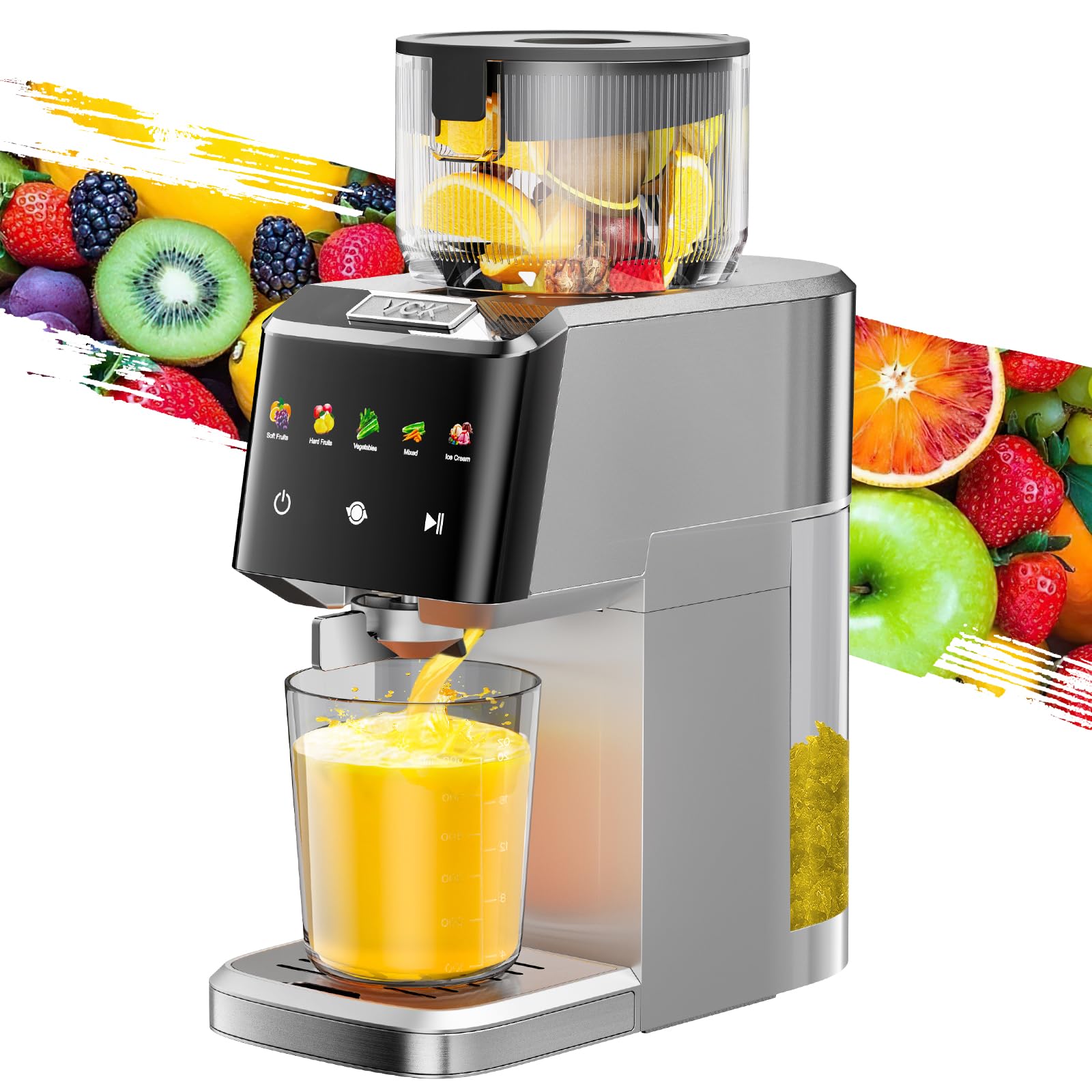 Photo 1 of Cold Press Juicer with Large 5.12" Feed Chute- Slow Masticating Technology for Nutrient Retention, Quiet Motor, High Juice Yield, Leakproof Base- Perfect for Fruits Vegetables & Leafy Greens-Grey